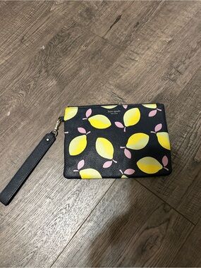 kate spade Black Wristlet Clutch with Yellow and Pink Lemon Print
